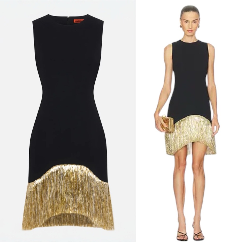 Simon Miller Bowie Fringe Mini Dress in Black Gold Silver Size Small NWT - Picture 4 of 17